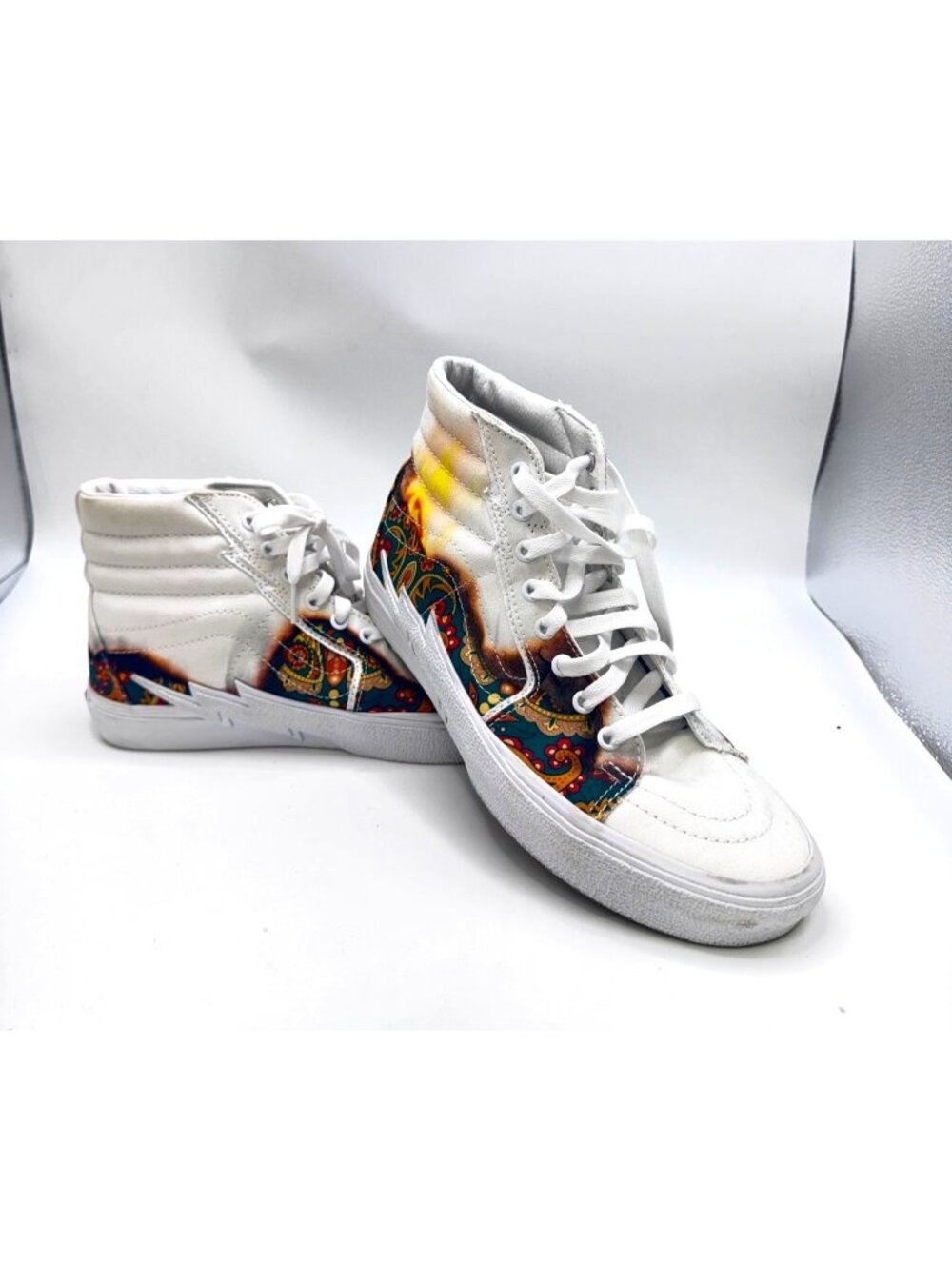 Custom Vans Sk8-Hi Bolt High-Top Sneakers Sz M9/W10.5 Big Reveal Paisley Flame